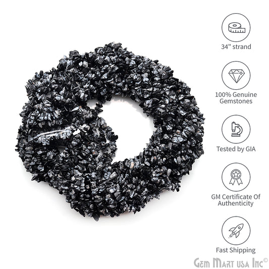 Black Obsidian Chip Beads, 34 Inch, Natural Chip Strands, Drilled Strung Nugget Beads, 3-7mm, Polished, GemMartUSA (CHBO-70001)