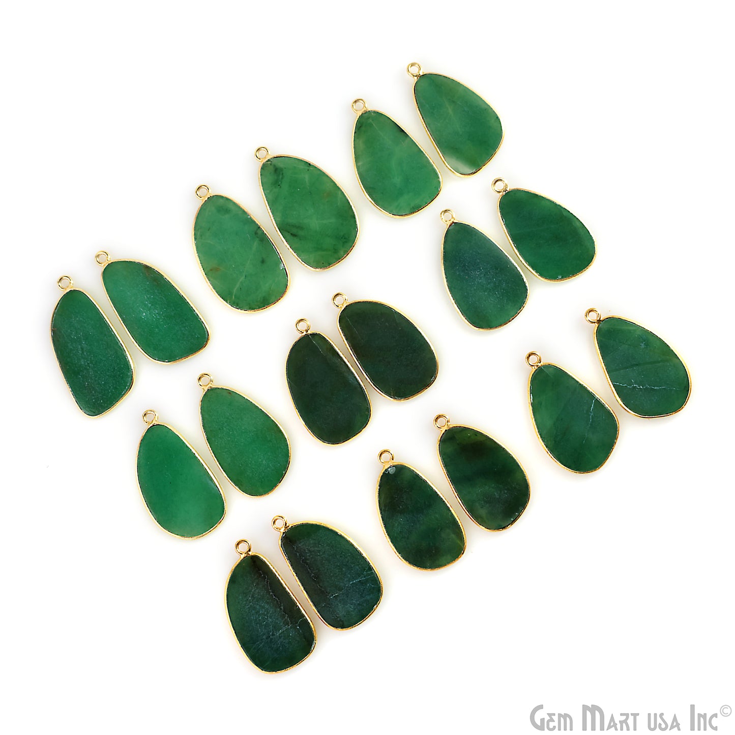 Green Onyx Free Form Gold Plated Single Bail Bezel Smooth Slab Slice Thick Gemstone Connector 28x15mm 1 Pair