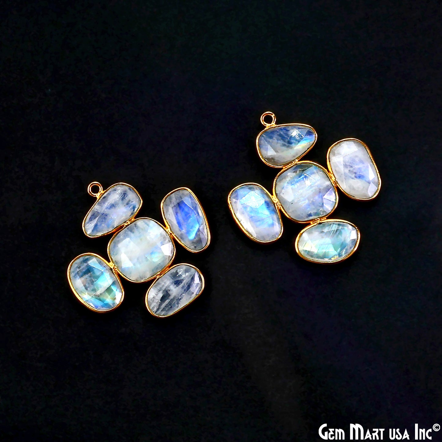 Rainbow Moonstone Gold Plated 34x32mm Dangle Finding Component Earring Enhancer