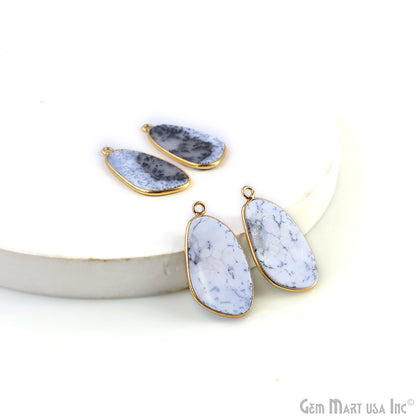 Dendrite Opal Free Form Gold Plated Single Bail Bezel Smooth Slab Slice Thick Gemstone Connector 29x16mm 1 Pair