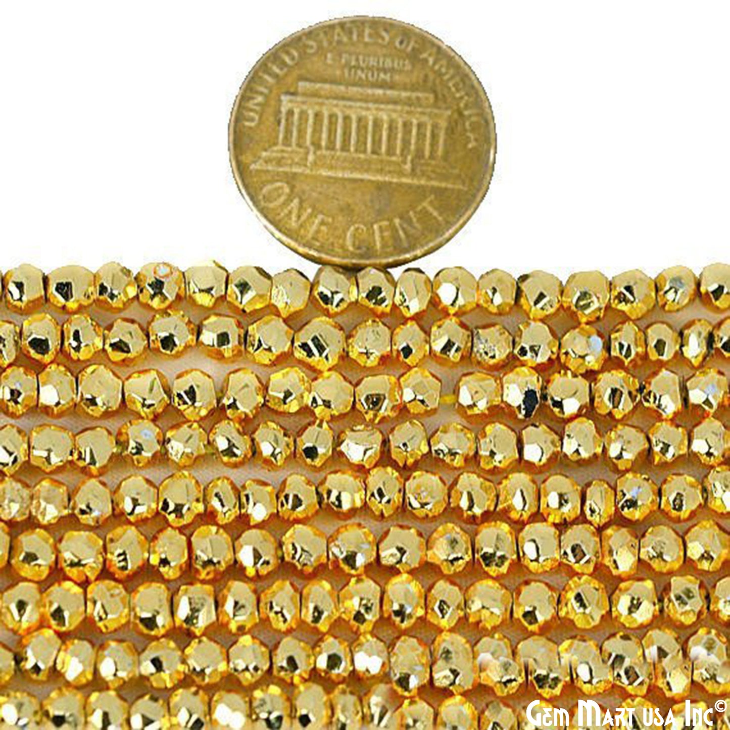 Golden Pyrite Rondelle Beads, 12.5 Inch Gemstone Strands, Drilled Strung Nugget Beads, Faceted Round, 3-4mm