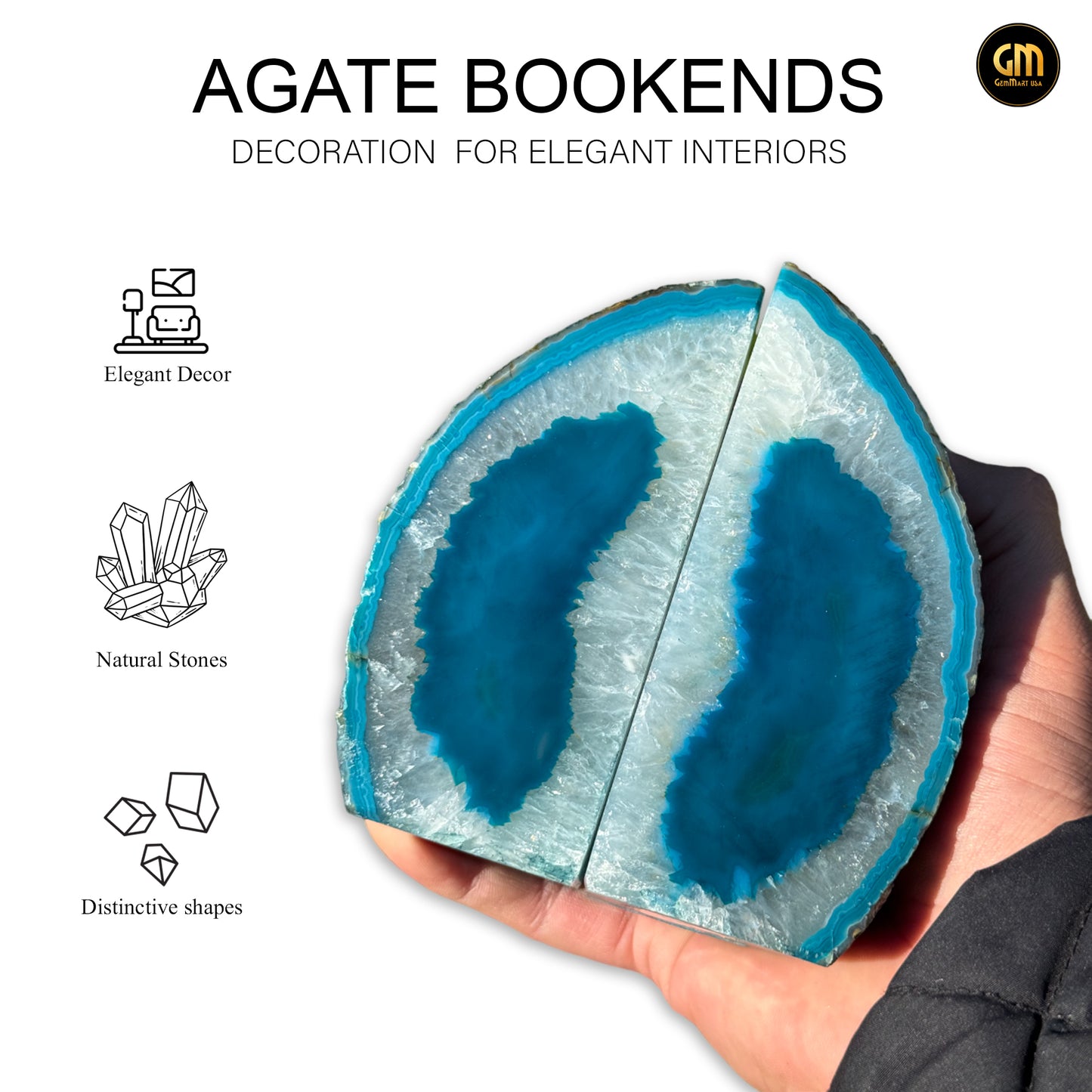 Teal Agate Bookend Pair, Natural Geode Bookend, Unique Crystal Bookend Set, Home Decor, Free Shipping