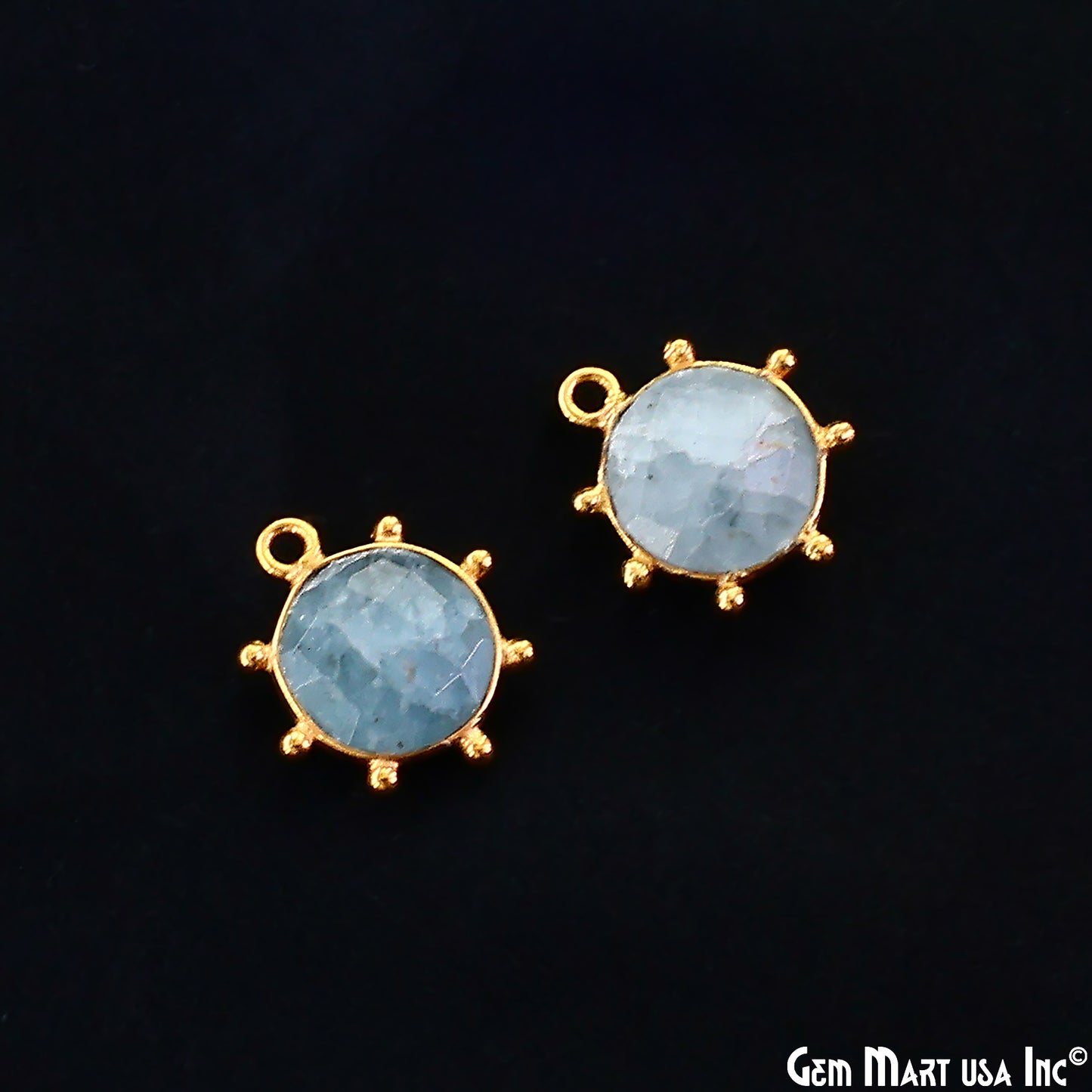 Round 15x13mm Design Bezel Gold Plated Single Bail Gemstone Connector