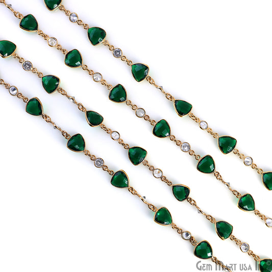Emerald & Crystal Gold Plated Bezel Link Continuous Connector Chain