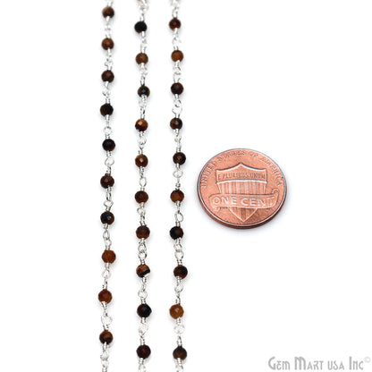 Tiger Eye 2.5-3mm Tiny Beads Silver Plated Wire Wrapped Rosary Chain