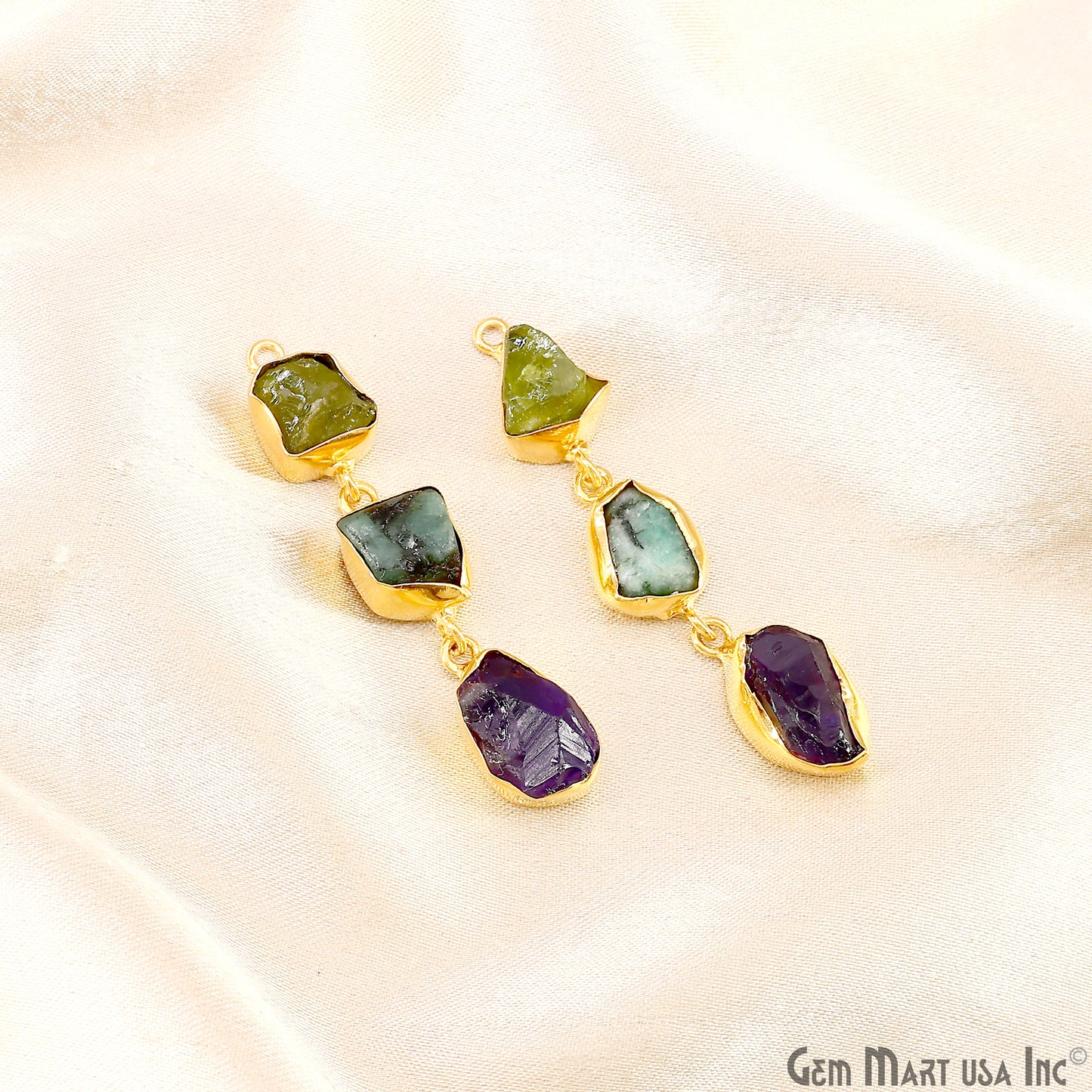 Rough Gemstone Bezel Setting 49x7mm Gold Plated Long Dangle Earring Pair Connectors
