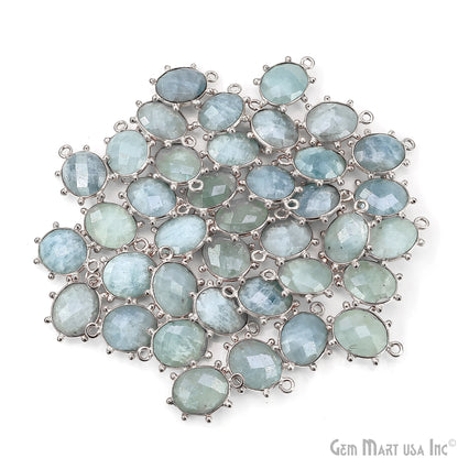 Aquamarine Oval 17x13mm Design Bezel Silver Plated Single Bail Gemstone Connector