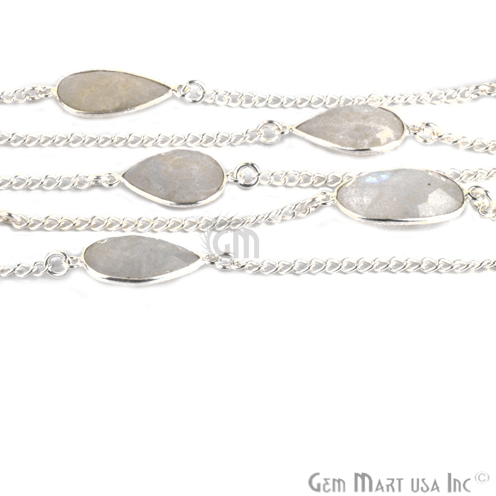 Rainbow 15mm up Silver Plated Mix Shape Bezel Link Connector Chain