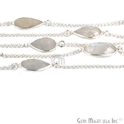 Rainbow 15mm up Silver Plated Mix Shape Bezel Link Connector Chain