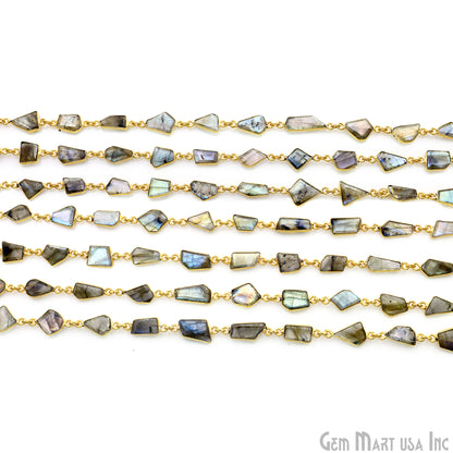 Labradorite 10mm Faceted Free Form Gold Plated Bezel Connector Link Chain