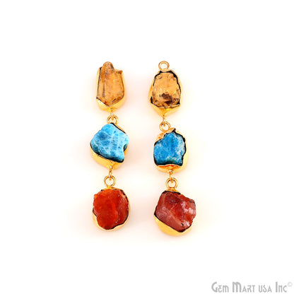 Rough Gemstone Bezel Setting 56x9mm Gold Plated Long Dangle Earring Pair Connectors