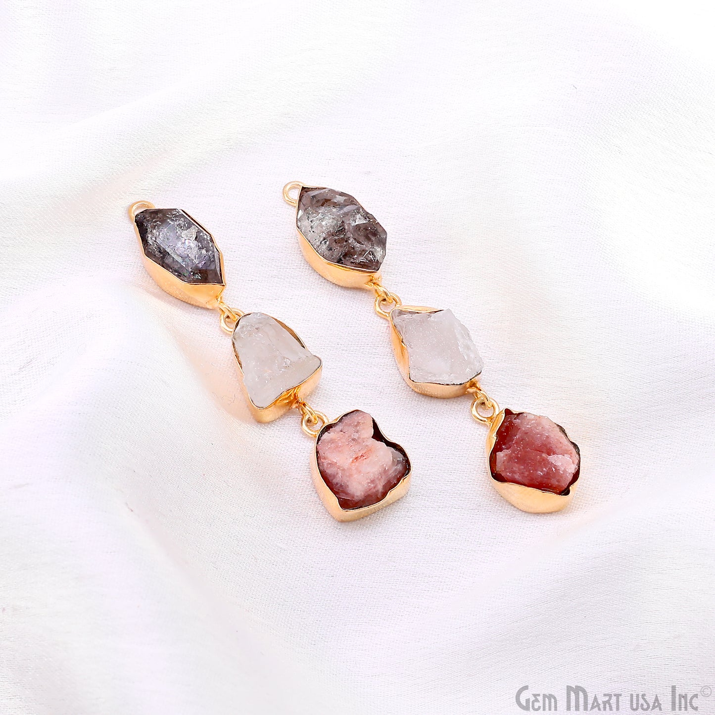 Rough Gemstone Bezel Setting 55x9mm Gold Plated Long Dangle Earring Pair Connectors