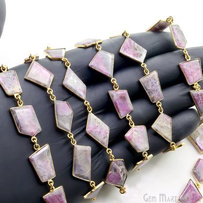 Ruby Ziopsite 15mm Up Faceted Free Form Gold Plated Bezel Connector Link Chain