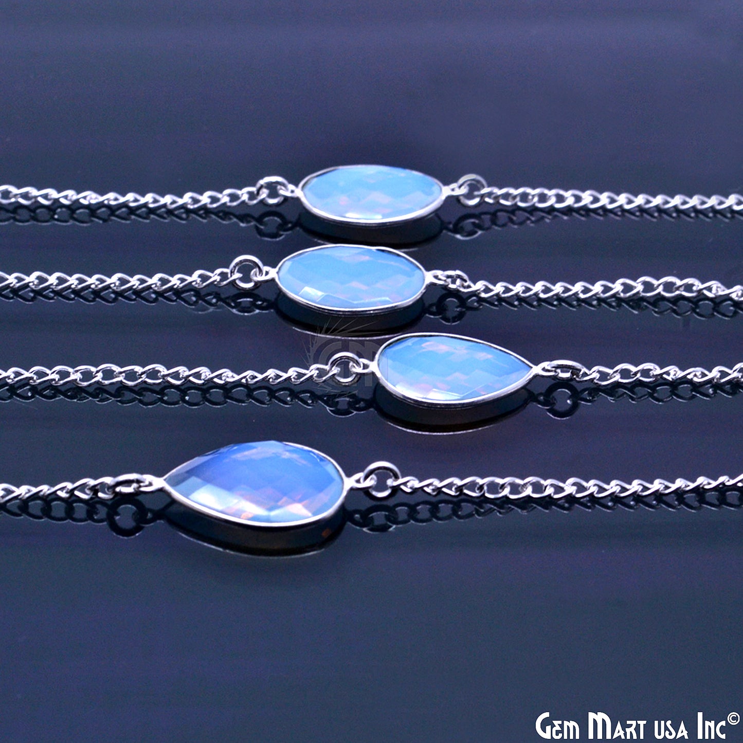 Opalite 15mm Mix Faceted Shapes Silver Plated link Connector Chain