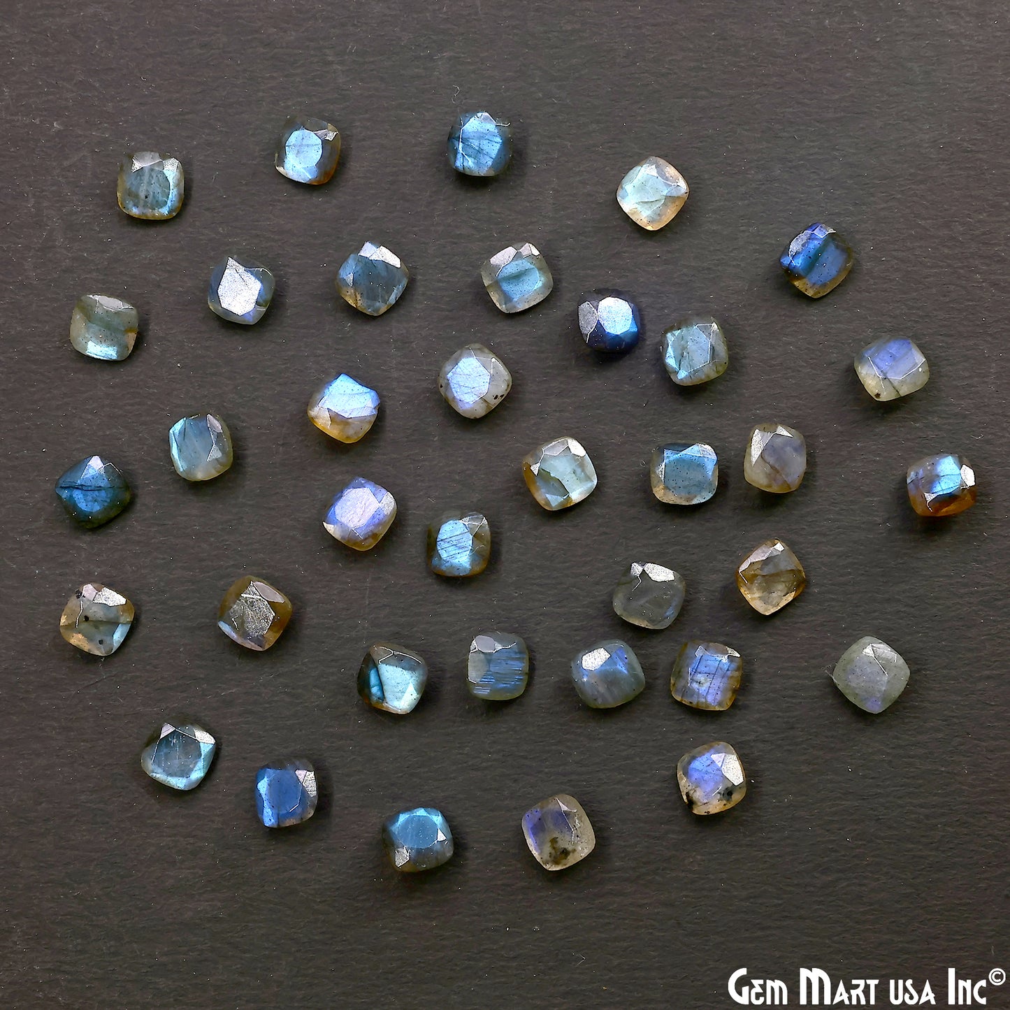 Labradorite Wholesale Gemstones, 100% Natural Semi-Precious Gems, Blue Flash Faceted Loose Gems, 7mm, Cushion, 5PC Lot
