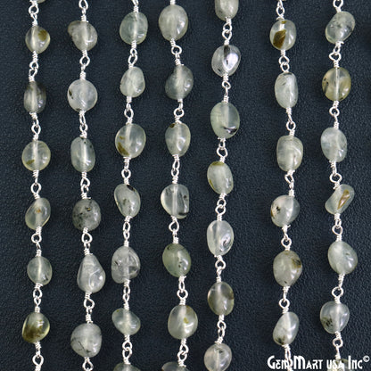 Green Rutile Tumble Beads 8x5mm Silver Wire Wrapped Rosary Chain