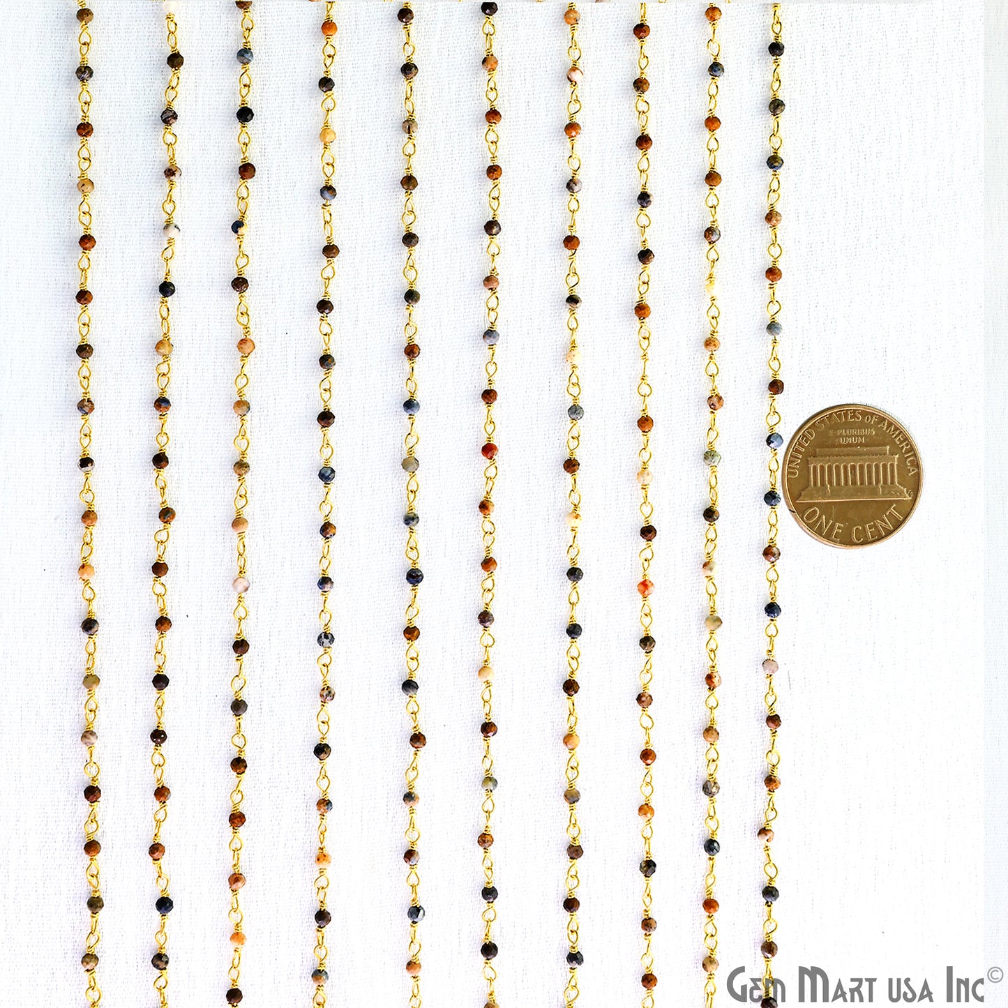 Pietersite Faceted 2mm Gold Plated Gold Wire Wrapped Rosary Chain