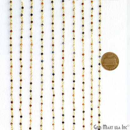 Pietersite Faceted 2mm Gold Plated Gold Wire Wrapped Rosary Chain