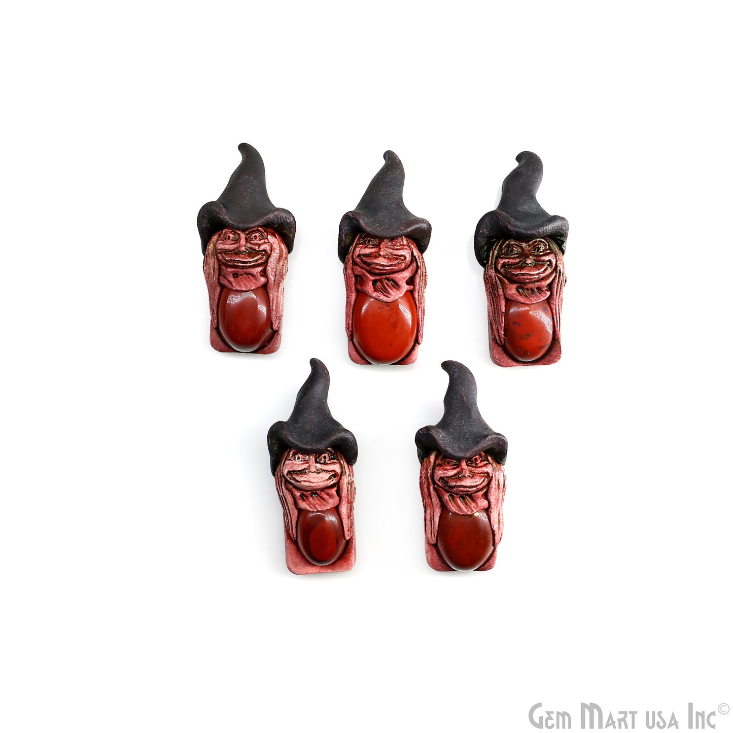 Merlin Elfin Red Jasper Crystal Pendant, Handmade Clay Artware, Crystal Figurine