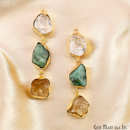 Rough Gemstone Bezel Setting 57x10mm Gold Plated Long Dangle Earring Pair Connectors