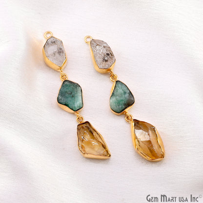 Rough Gemstone Bezel Setting 62x9mm Gold Plated Long Dangle Earring Pair Connectors