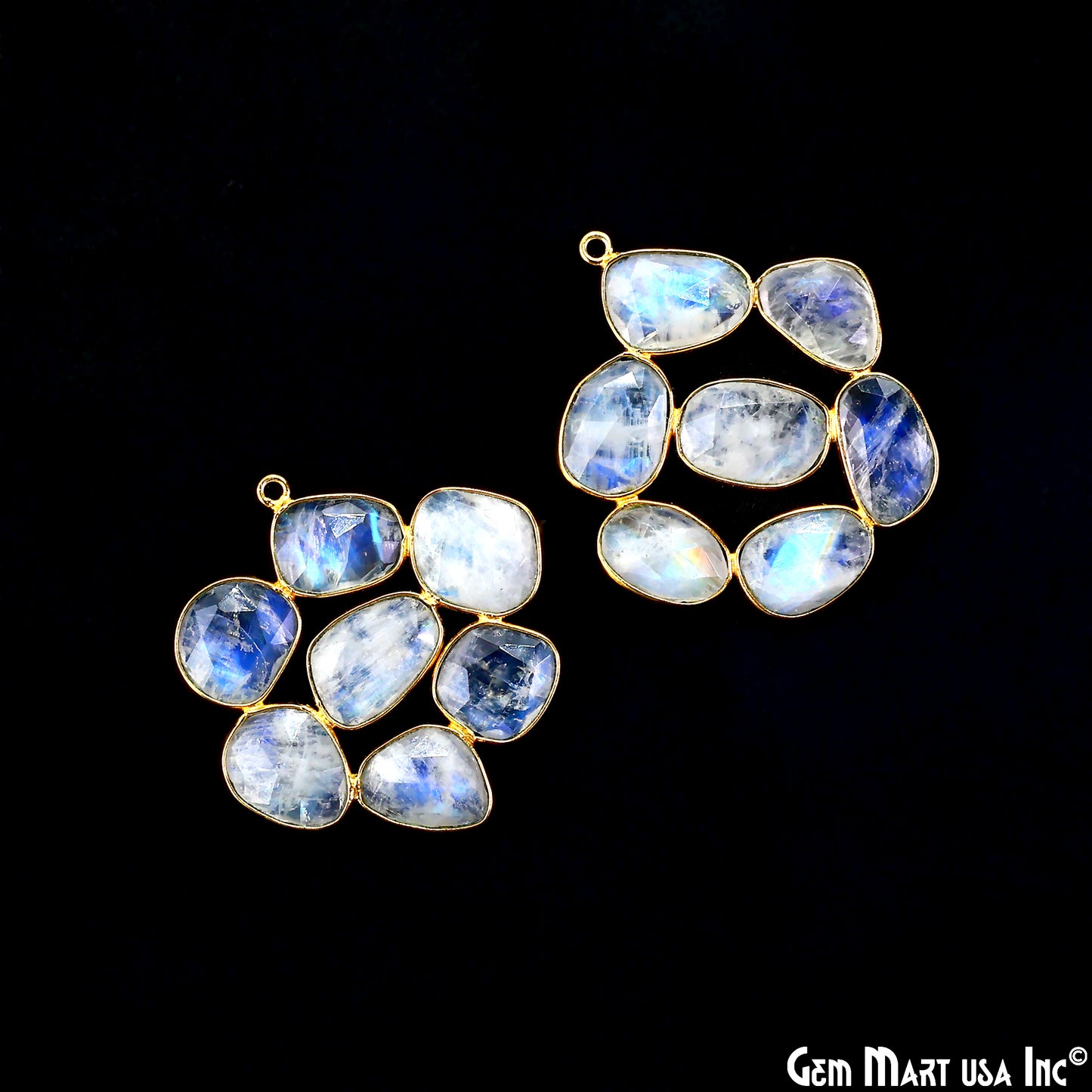 Rainbow Moonstone Gold Plated 37mm Dangle Finding Component