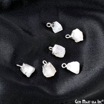 Rough Rainbow Moonstone Gemstone Organic Silver Edged Single Bail Connector