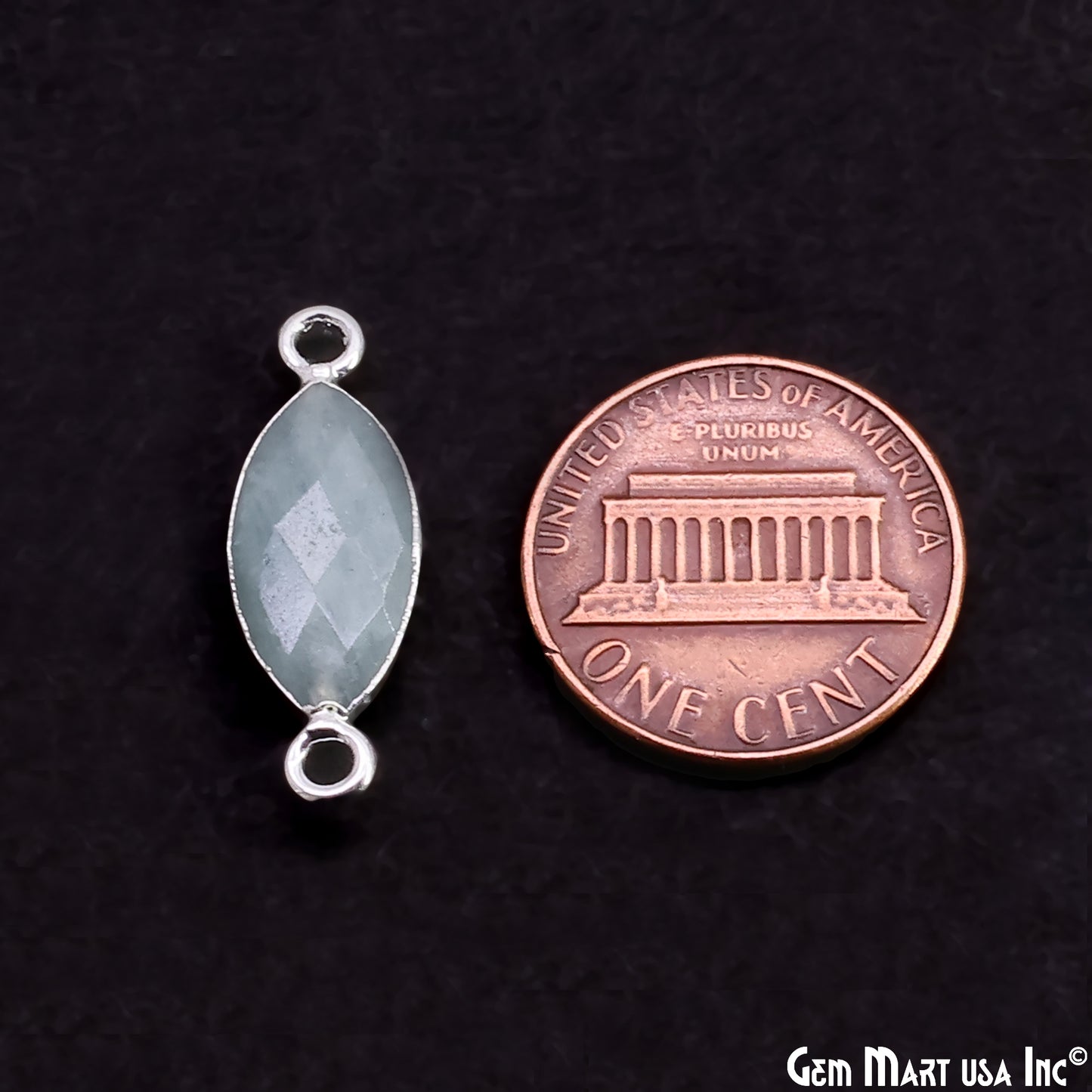 Aquamarine 8x16mm Marquise Double Bail Silver Electroplated Gemstone Connector