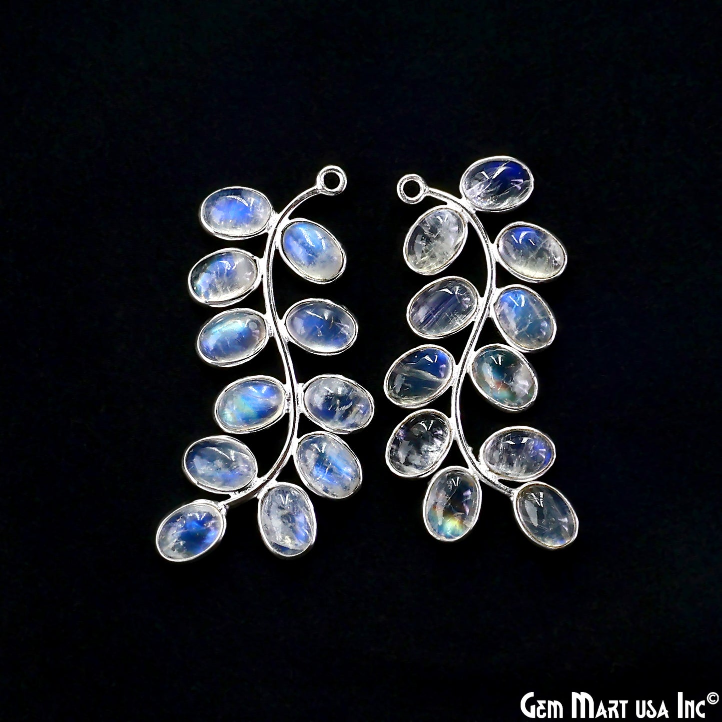 Rainbow Moonstone Silver Plated 44x16mm Leaf Dangle Finding Component