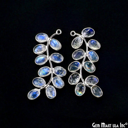 Rainbow Moonstone Silver Plated 44x16mm Leaf Dangle Finding Component