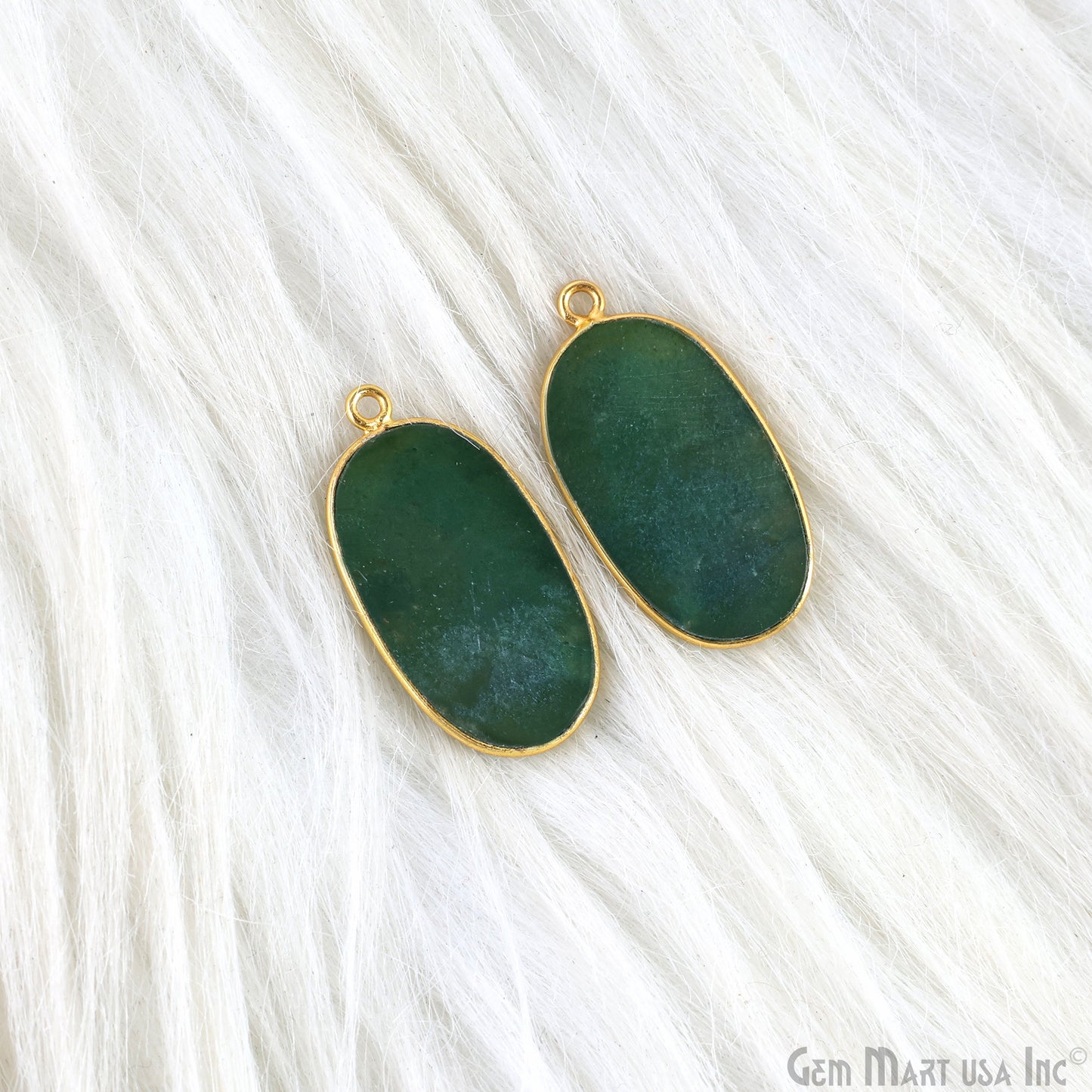 Green Onyx Oval Gold Plated Single Bail Bezel Smooth Slab Slice Thick Gemstone Connector 29x15mm 1 Pair