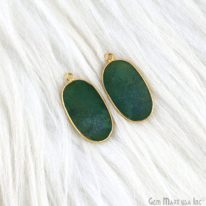 Green Onyx Oval Gold Plated Single Bail Bezel Smooth Slab Slice Thick Gemstone Connector 29x15mm 1 Pair