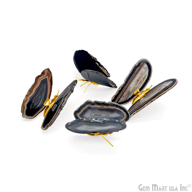 Black Agate Slice Butterfly, Natural Agate Décor, Butterfly Wing Home Décor, Agate Geode, Natural Gemstone Butterfly