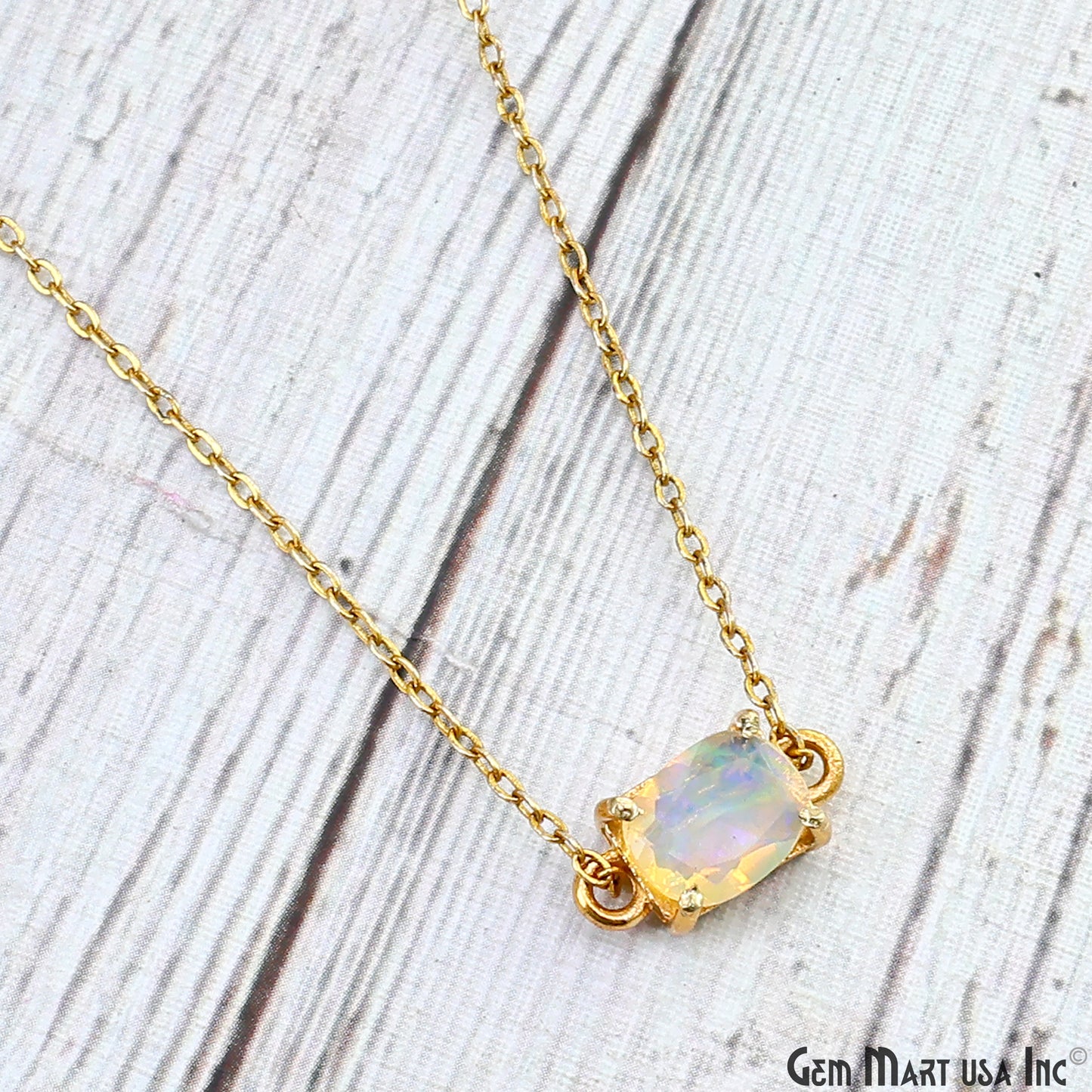 Ethiopian Opal Gemstone Octagon 7x9mm Prong Setting Gold Plated Connector