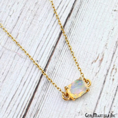 Ethiopian Opal Gemstone Octagon 7x9mm Prong Setting Gold Plated Connector