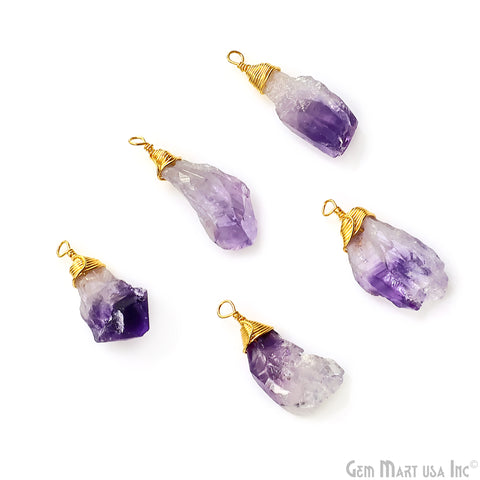 Rough Amethyst Free Form 32x8mm Gold Electroplated Connector