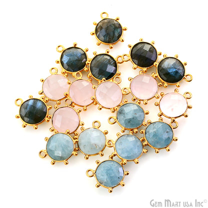 Round 15x13mm Design Bezel Gold Plated Single Bail Gemstone Connector