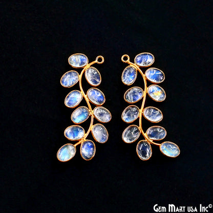 Rainbow Moonstone Gold Plated 44x16mm Leaf Dangle Finding Component