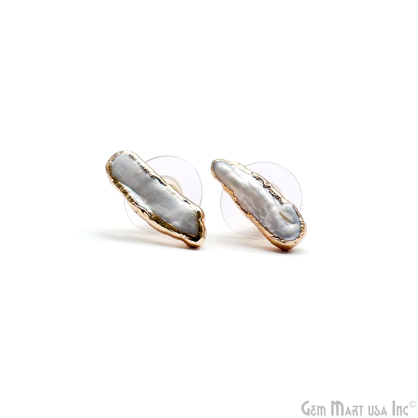 Natural Pearl Rough Gemstone 17x5mm Gold Electroplated Stud Earring