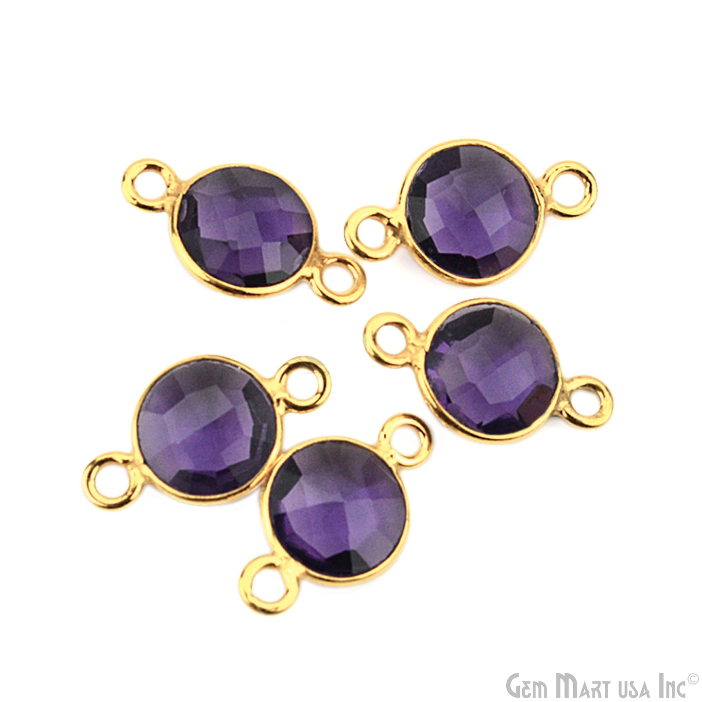Round 7mm Double Bail Gold Plated Gemstone Bezel Connector