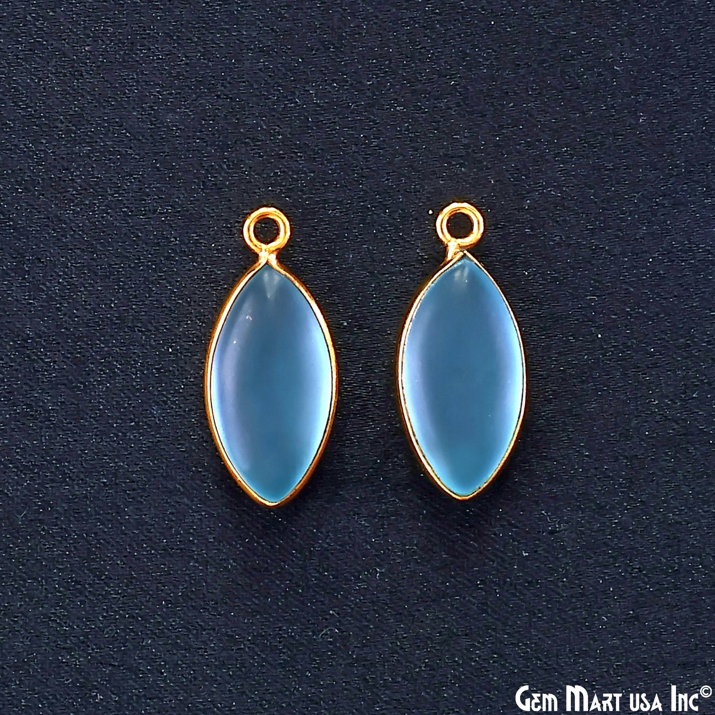 Sky Blue Frosted Marquise 8x16mm Gold Plated Single Bail Bezel Gemstone Connector