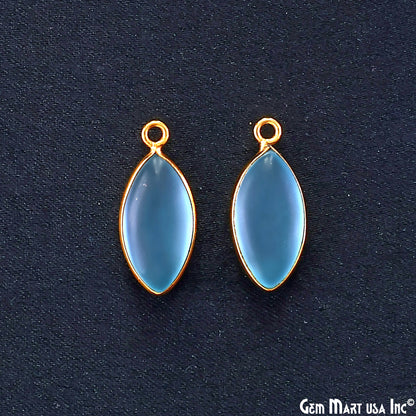 Sky Blue Frosted Marquise 8x16mm Gold Plated Single Bail Bezel Gemstone Connector