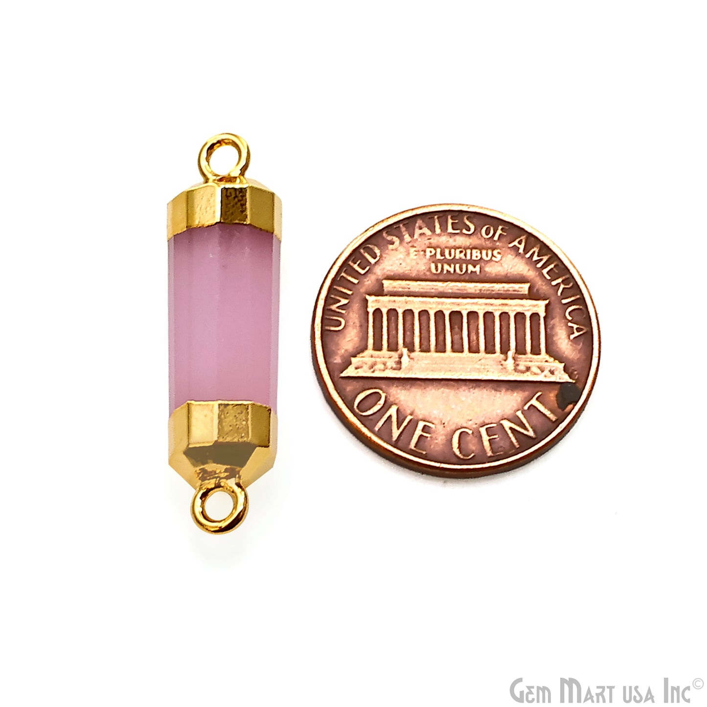 Double Point 33x8mm Gold Electroplated Gemstone Pendant Connector