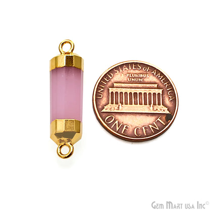 Double Point 33x8mm Gold Electroplated Gemstone Pendant Connector