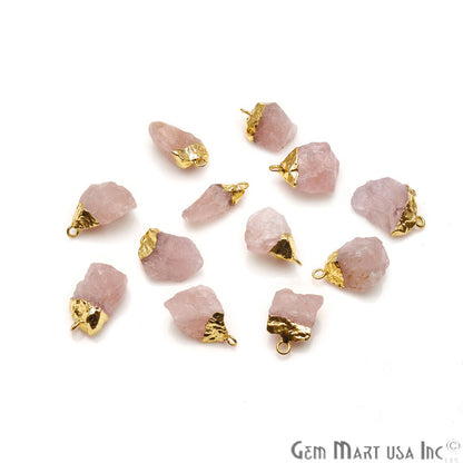 Rough Rose Quartz Organic 19x15mm Gold Electroplated Single Bail Pendant Connector