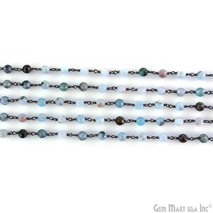 Light Aqua Jade 6mm Round Beads Oxidized Wire Wrapped Rosary Chain