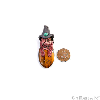 Pixie Tiger Eye Crystal Clay Pendant, Elfin Clay Pendant Necklace, Master Merlin Healing Pendant