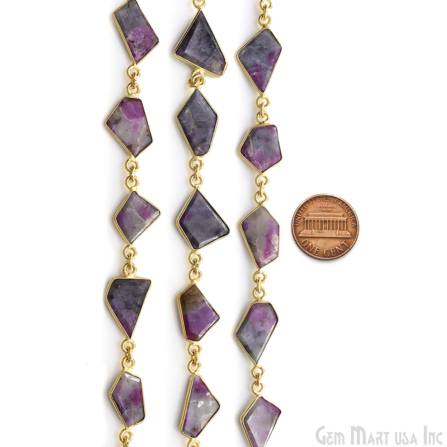 Ruby Ziopsite 10mm Faceted Free Form Gold Plated Bezel Connector Link Chain