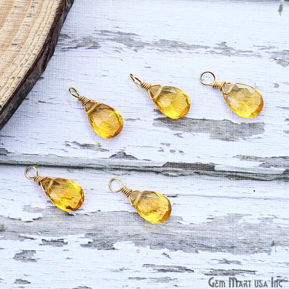 Pear 6x9mm Gold Plated Wire Wrapped Gemstone Drop Single Bail Connector