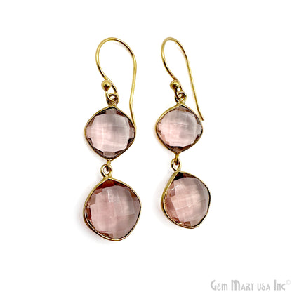 Morganite Golden Gold Plated Long Dangle Drop Hook Earring